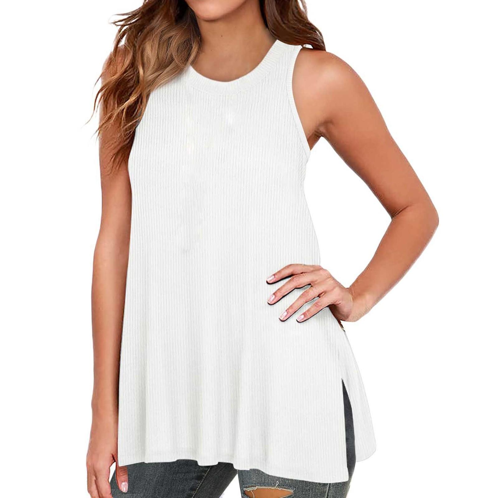 

Женская летняя однотонная футболка без рукавов с круглым вырезом на бретелях XL белый