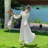 Spring Summer French Square Neck Fairy Dress Princess Dress Slimming Long Sleeve Dress Super Fairy Long White Skirt