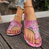 Large size slippers women's ethnic style 2025 summer new breathable printing set toe Roman style cool slippers women
