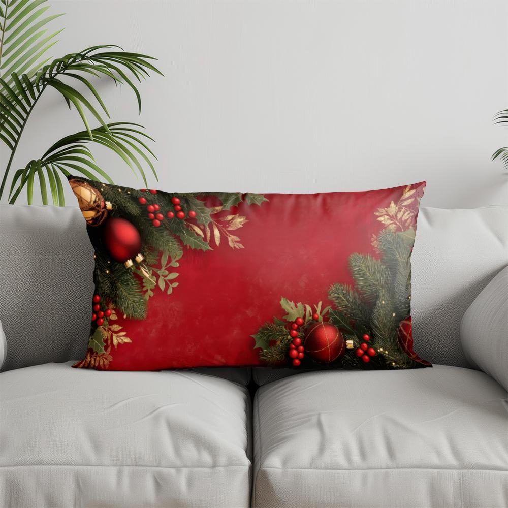 Home Decor Christmas Red Pillow with Ornaments Suitable For Sofa Bedroom Car Pillow Cover Cushion Rectangular Back Cushion