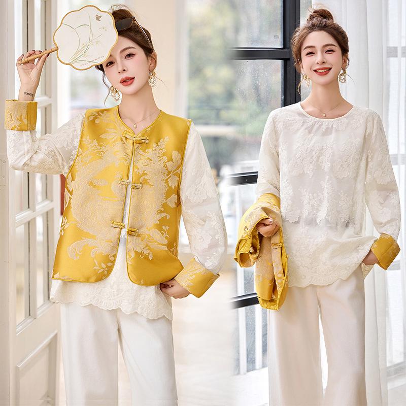 

Женский топ в китайском стиле жаккардового кружева с застежкой-лягушкой, безрукавный жилет, 2025 XXL 135-145 jin