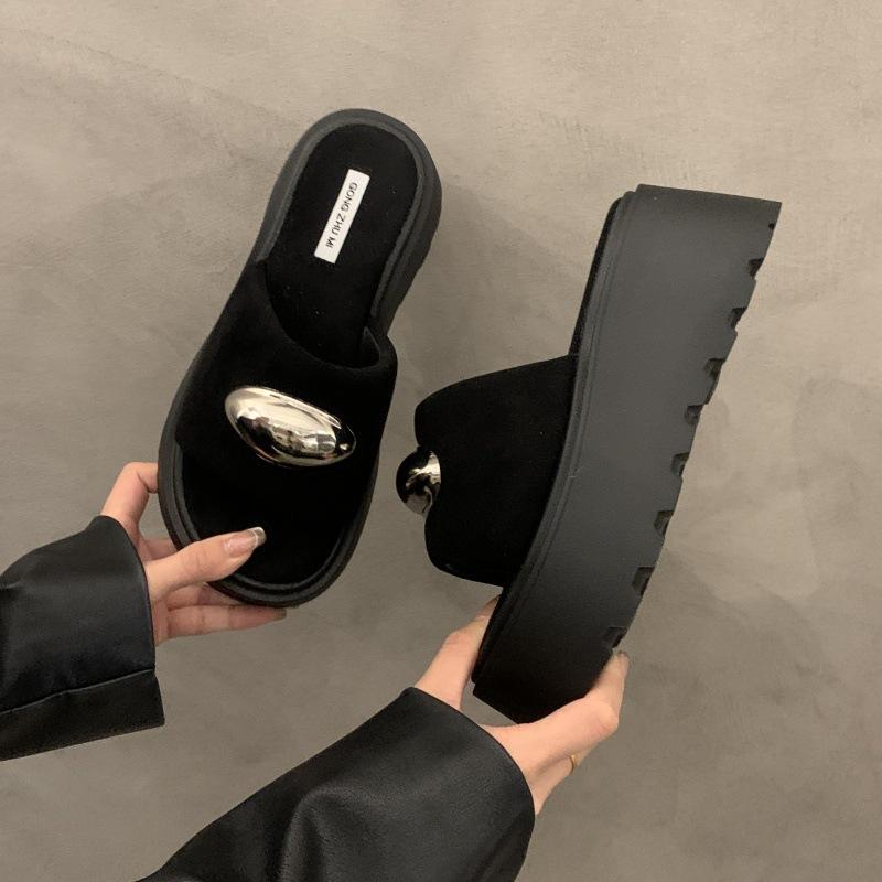 Women's shoes 2025 summer open-toed flat-bottomed lazy sandals square head with comfortable cool slippers