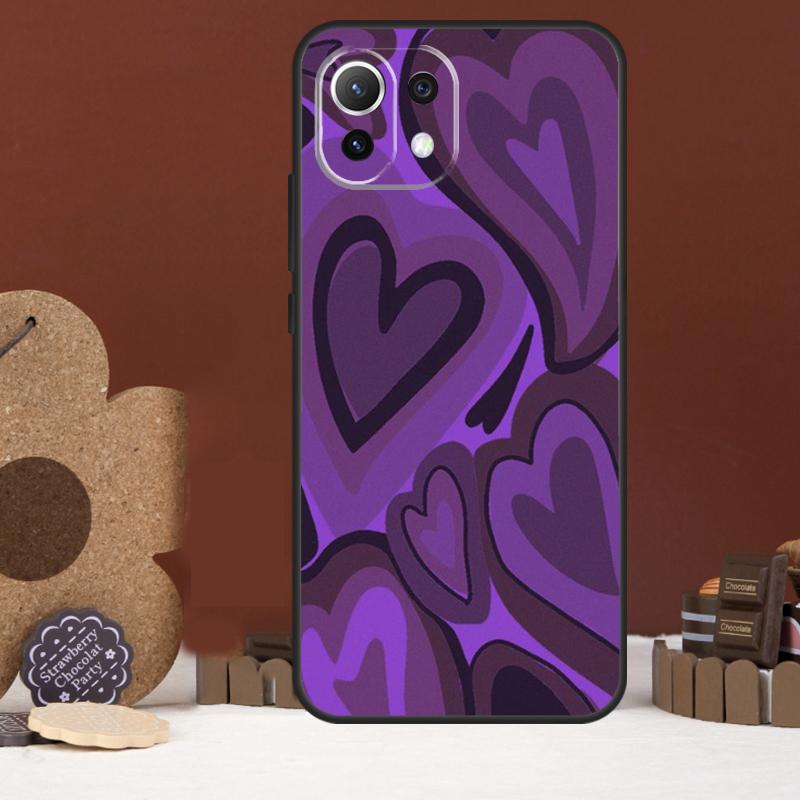 Brown Purple Hearts Swirl Pattern Case For Xiaomi 15 14 Ultra 13T 14T 15T 17 Pro Max POCO X7 Pro X5 X6 F5 F6 F7 F8 Ultra Cover