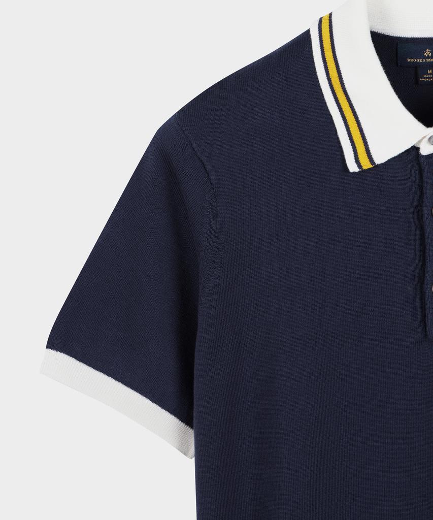 BROOKS BROTHERS Contrast Short Sleeve Polo Sweater (Indigo) (Bbwtmf4547Ofm)