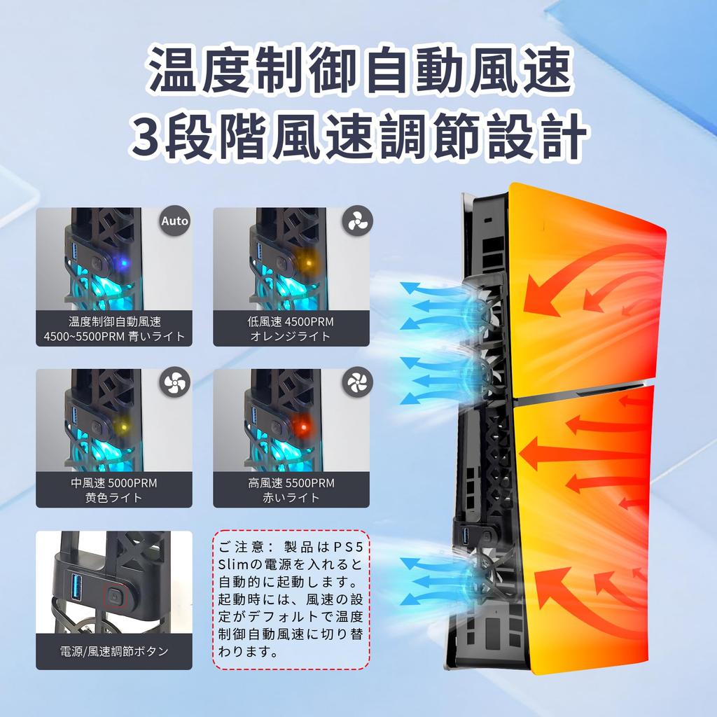 PS5 Slim Compatible Cooling Fan with Latest Airflow Cooling Dustproof Net and Dustproof Automatic Temperature Control and Airflow USB Low Fast LED