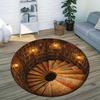 3D Illusion Lantern Library Spiral Stairs Round Rug Cozy Reading Room Carpet Literary Home Gift for Book Lovers Rustic Floor Mat