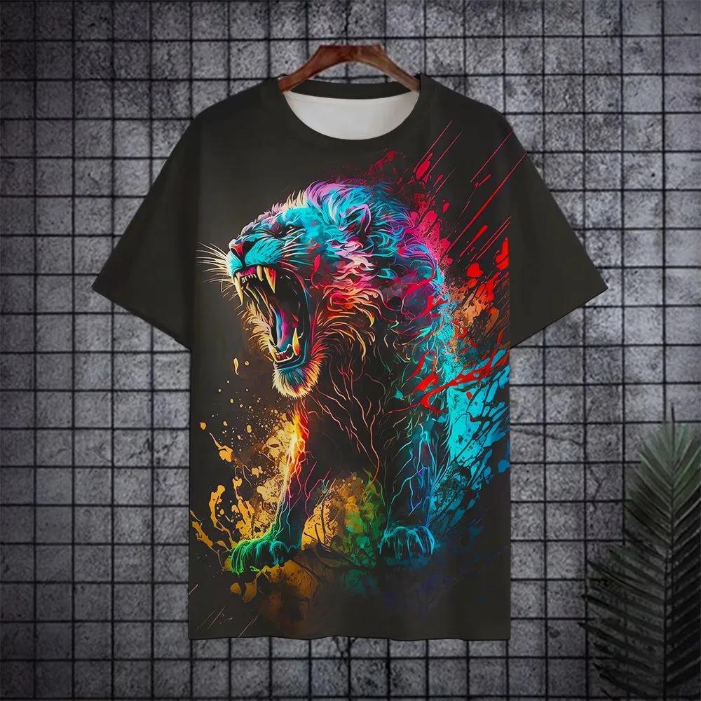Summer Fashion Men's Animal 3D Printed T-shirt Comfortable Soft Breathable Loose Large Casual Sports Versatile Short Sleeve T-shirt