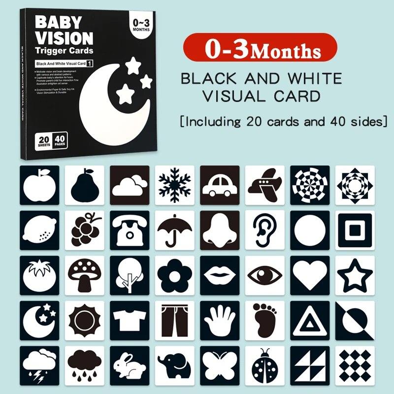 

Montessori 0-12Month Baby Vision Stimulation Cards Black and White Contrast Cards Stimulate Newborn Visual Early Learning Toys