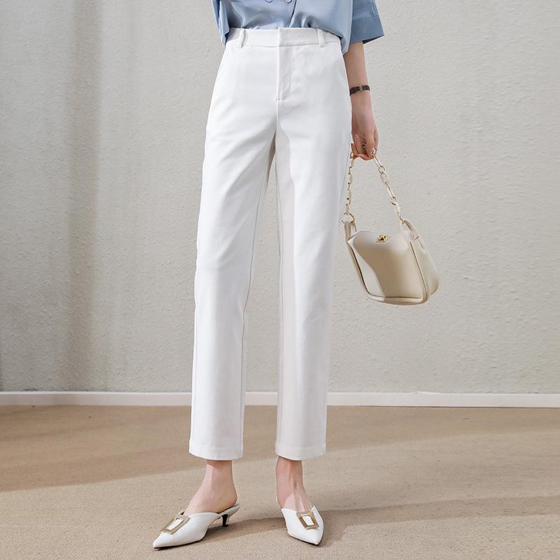 

Женские хлопковые брюки прямого кроя с высокой посадкой - Брюки для костюма на осень 2025 года белого цвета XL белый