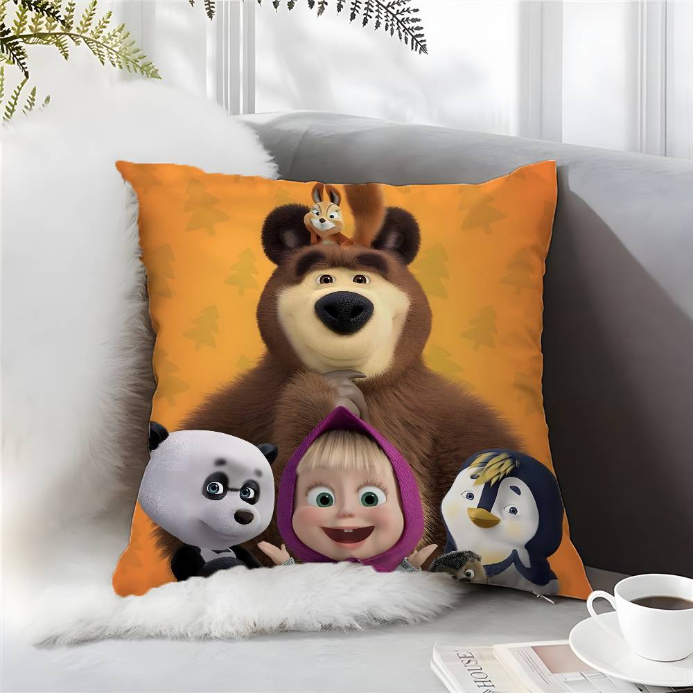 Cute Cartoon M-Masha And Bears-S Pillow Case Comfort Sofa Bed Silky Elegant Invisible Zipper Custom Decorative Cushion Cover