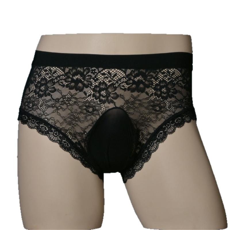 Men Sexy Panties Lace Ultra-Thin See Through Lingerie Underwear Summer Breathable High Elastic Sissy Feminization Underpants