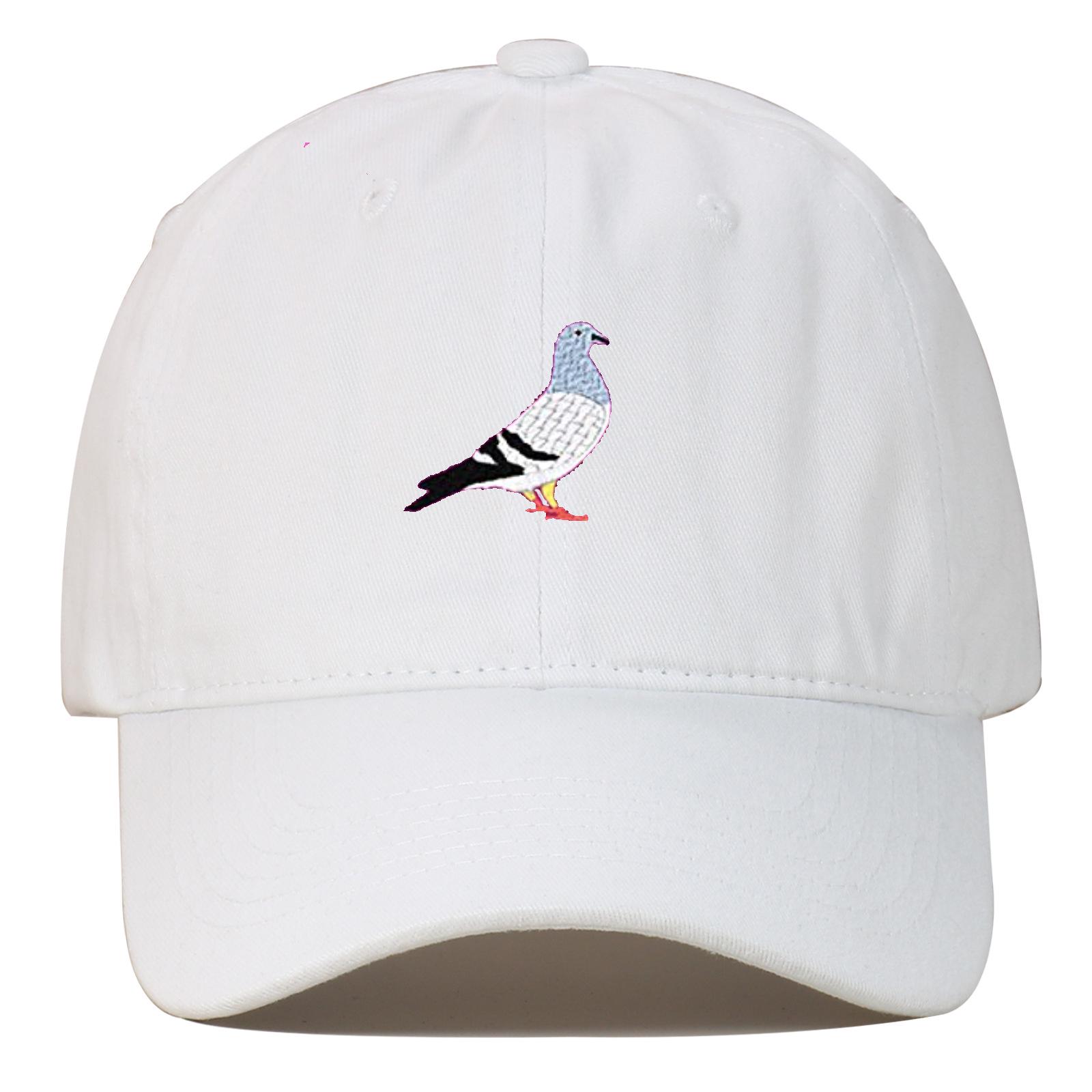 Pigeon Embroidery Washed Cotton Distressed Baseball Cap - Dad Hat Hip Hop Style Adjustable белый