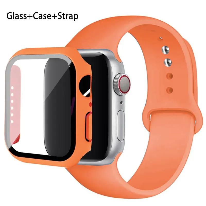 Szkło + etui + pasek do zegarka Apple Watch 44 mm 45 mm 42 mm 41 mm 40 mm 38 mm Silikonowy pasek do zegarka Bransoleta iWatch seria 8 9 7 6 5 4 3 SE