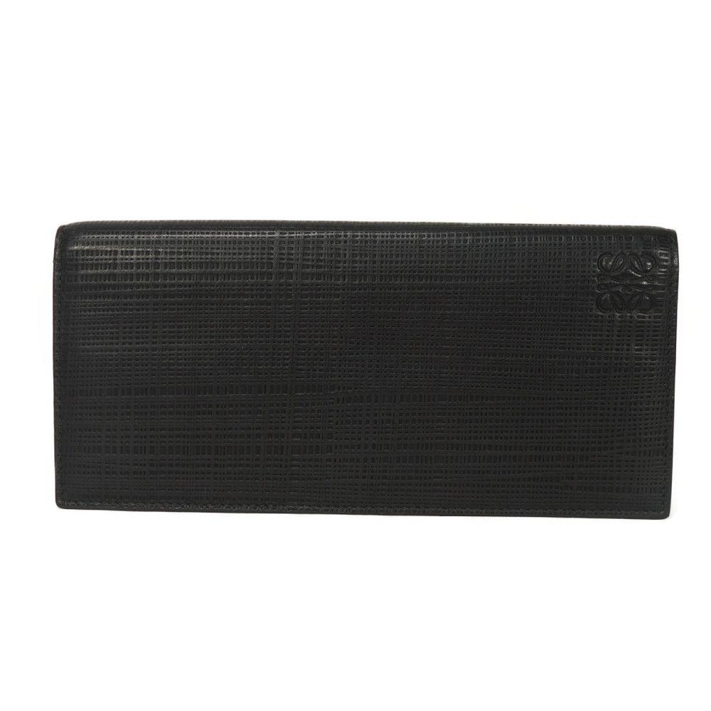 Used 12695 Linen Long Horizontal Wallet 101.79.978 7940 Textured Calfskin Bifold Anagram Embossed Black Men's from