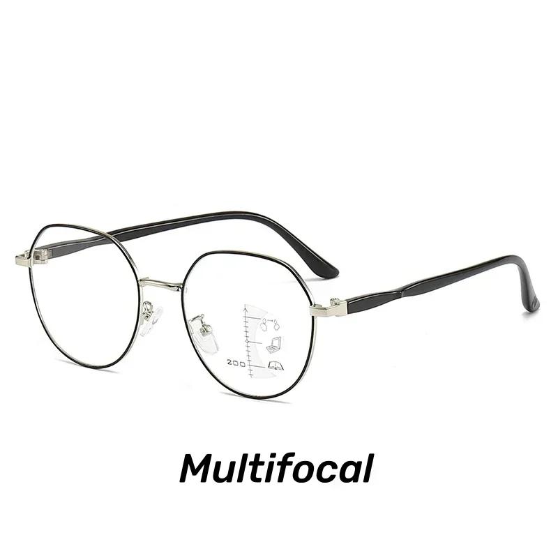 Modische Metallrahmen Progressive Multifokale Alterssichtigkeit Brille HD Nah- und Fernsicht Dual-Use Anti-Blaulicht Lesebrille