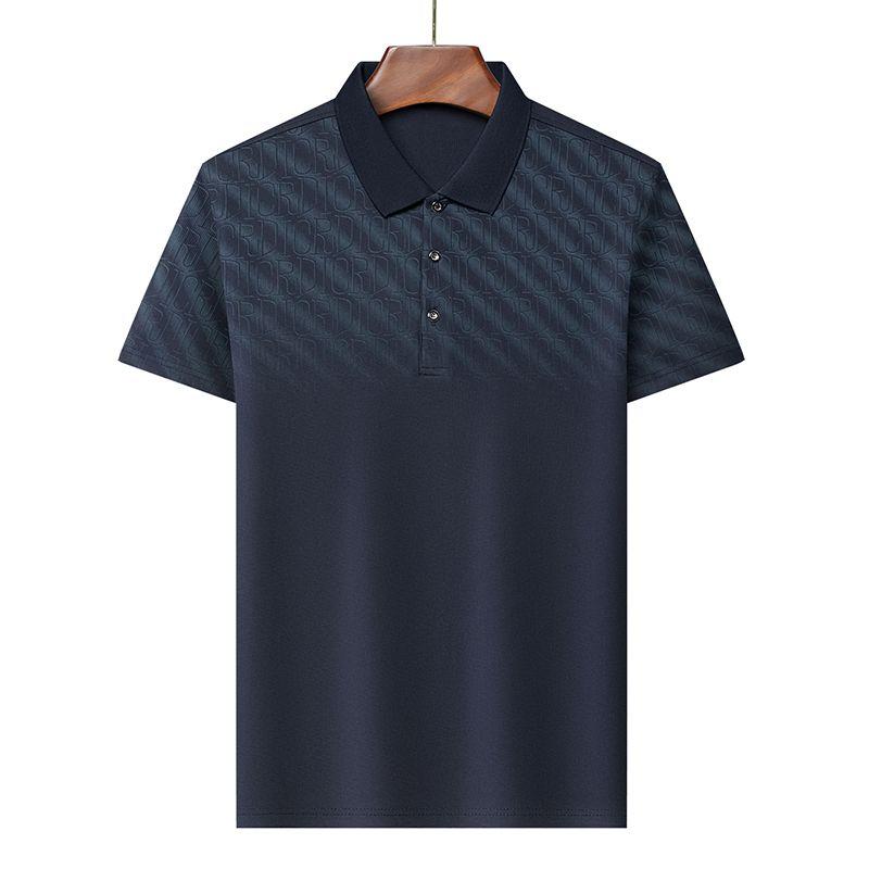 

Men Striped Short Sleeve Black Polo Shirt Casual Button Down Collar Top M темно-синий