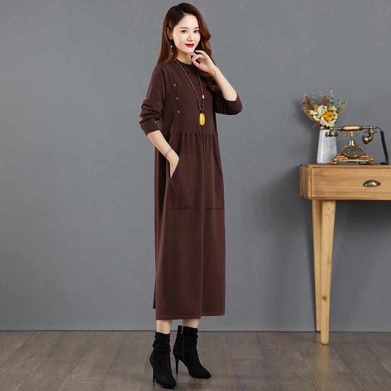 Oversized Knit Dress Autumn Winter Women Long Bottom Sweater Warm Vintage Pullovers Thicke Knitwears Female Pull Jumper Dresses