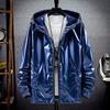 Herren Kapuzenjacke Glänzende Oberfläche Reißverschluss Einfarbig Slim Fit Wasserdicht Frühling Herbst Elastische Bündchen Mantel Streetwear