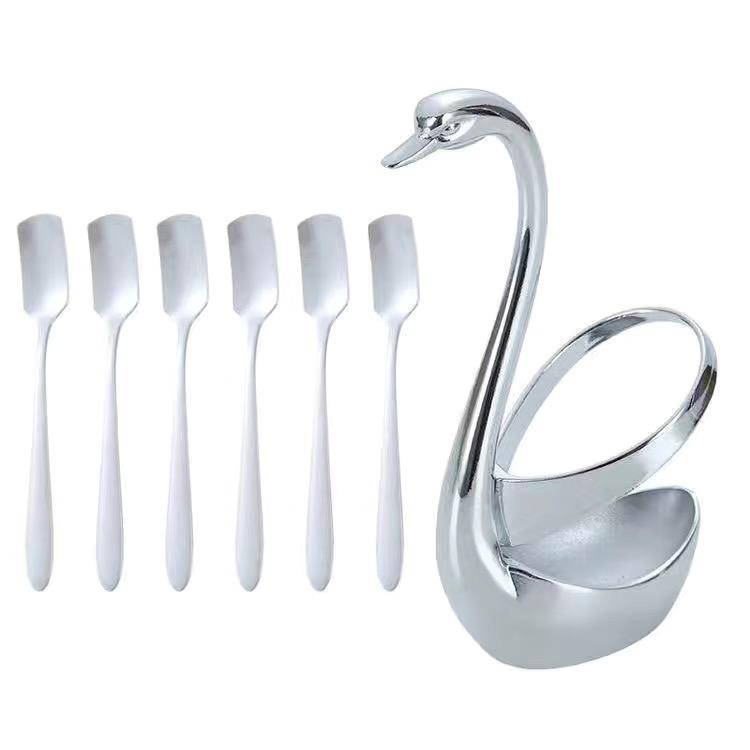 Set de 6 bucăți cu furculiță în formă de lebădă și set de borcane de depozitare Set de furculițe pentru fructe Furculiță pentru desert Veselă Ustensile practice de bucătărie