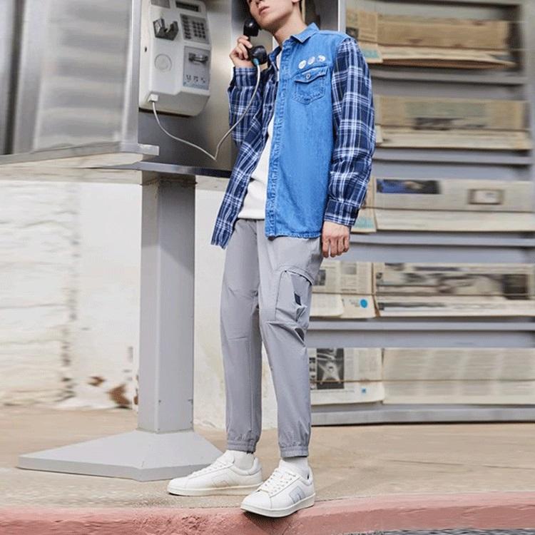 Li-Ning Loose Wash Denim Patchwork Shirt Unisex shirts Blue ASHR087-1