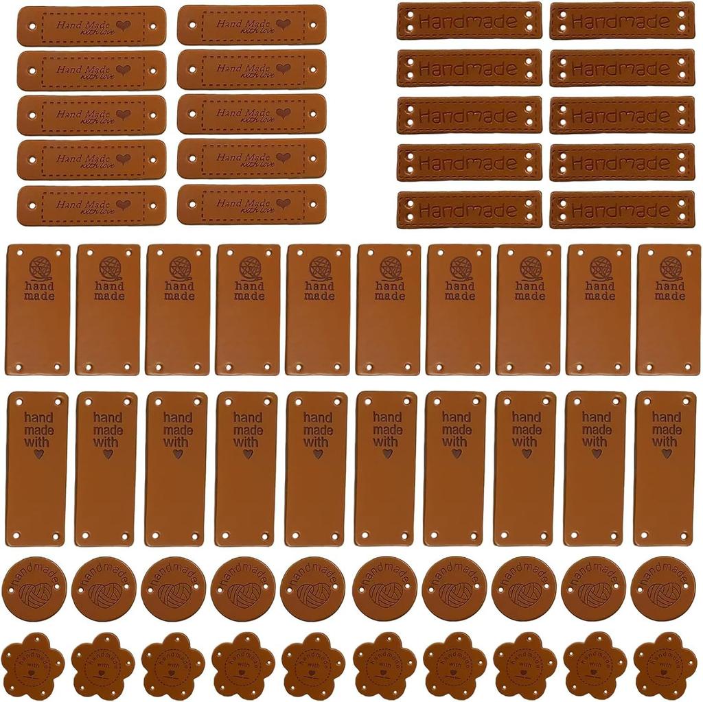 60Pcs Leather Labels Handmade Tags For Clothing Yarn Ball Hand Made Leather Labels Sewing Tags on Hats Knitted Sewing Accssories