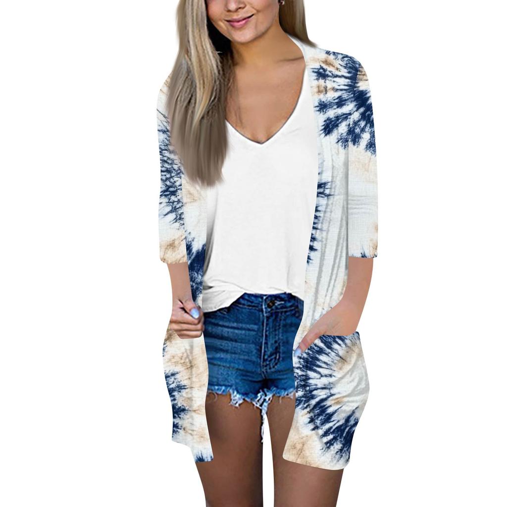 Damenmode Locker Lässig Tasche Bedruckt Strickjacke Siebenärmel Jacke Oberteil