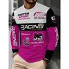 Men's Round Neck T-Shirt / Long Sleeve / Trendy Racing Element Print Top / Individual Letter Pattern Casual Wear
