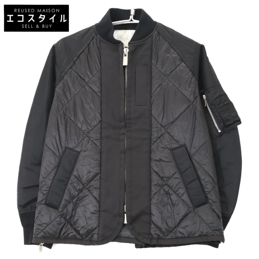 sacai 22-06191 Black Nylon Twill Mix Quilted Blouson Jacket 1 blackUsed
