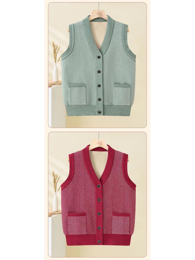 Grandma's Plus Velvet Knit Vest: Cozy Shawl for Middle-Aged and Elderly Women in Spring, Autumn, and Winter