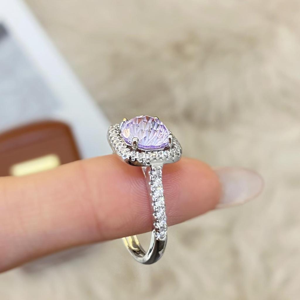 Anillo de Princesa para Mujer de Aguamarina Paraíba y Diamante de Alto Carbono de Lujo Ligero