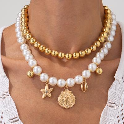 Enkelt Havsortstil Sjöstjärnehalsband Mångsidig Nischdesign Pärla Kammussla Pärlhalsband