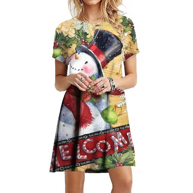 Women 3d Print Short Sleeve Midi Dress Plus Size Holiday Beach Dresses