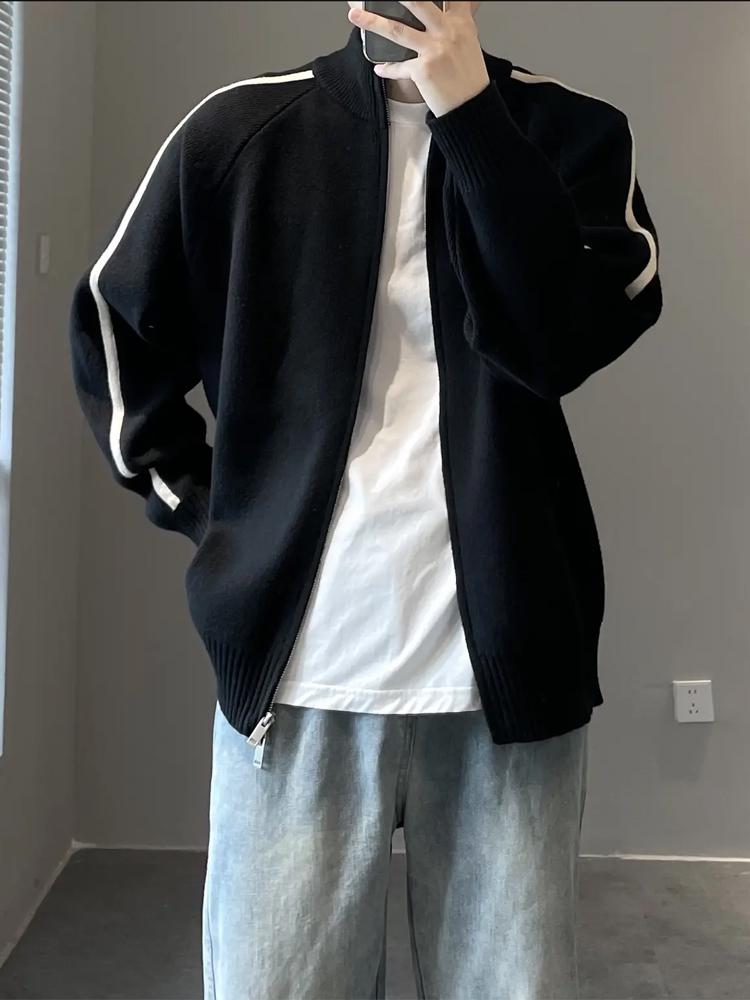 Men's Trendy Knit Stand Collar Cardigan Sweater, Autumn/Winter 2025 Collection: Casual, Loose, and Versatile.