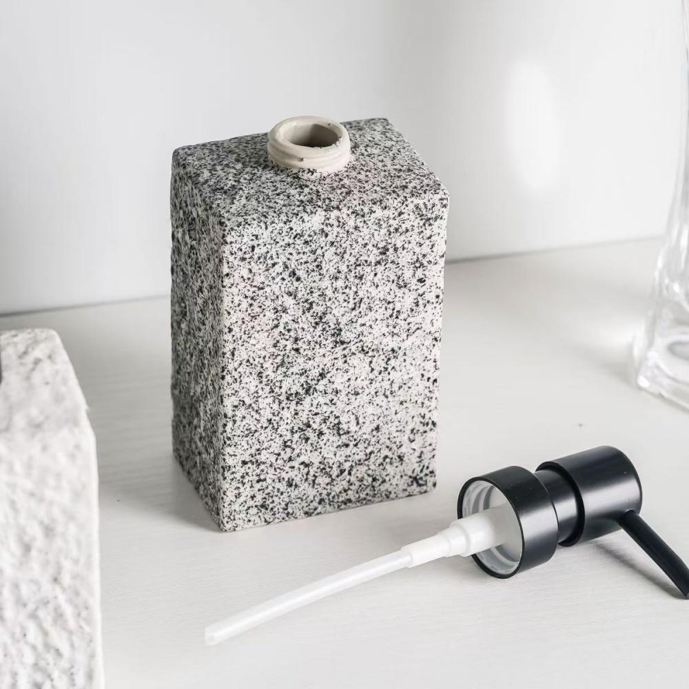 High End Stone Texture Ceramic Lotion Bottle for Home Hotel Multi Purpose Shampoo Hand Wash Bottle Durable Anti Slip Design