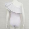 Traje de baño mono ajustado de Color sólido con encaje de hoja de loto sexy de un solo hombro para mujer