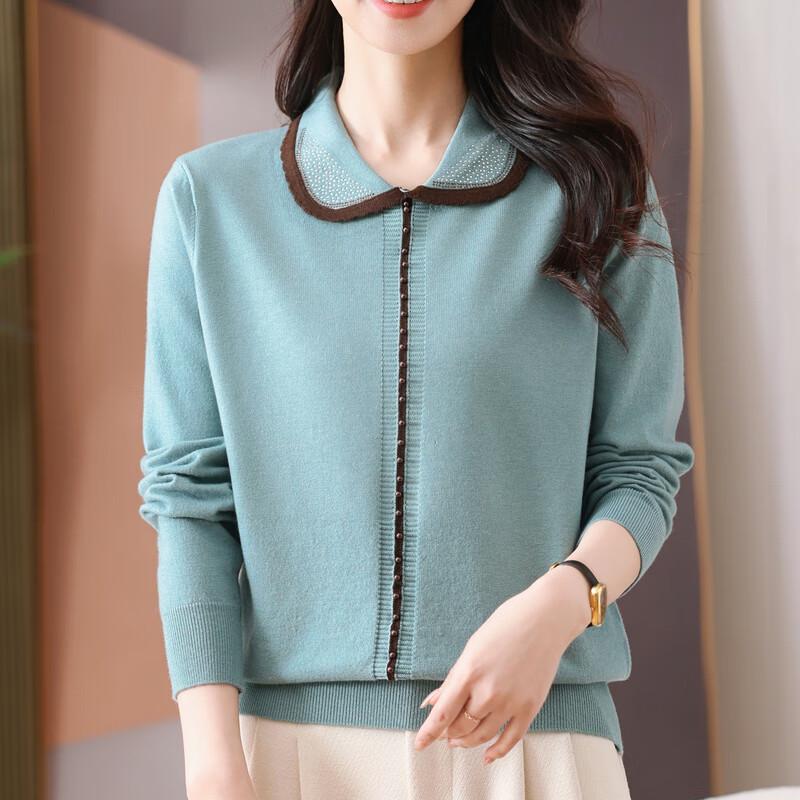 Women's Mid-Aged Long Sleeve Lapel Knit Top