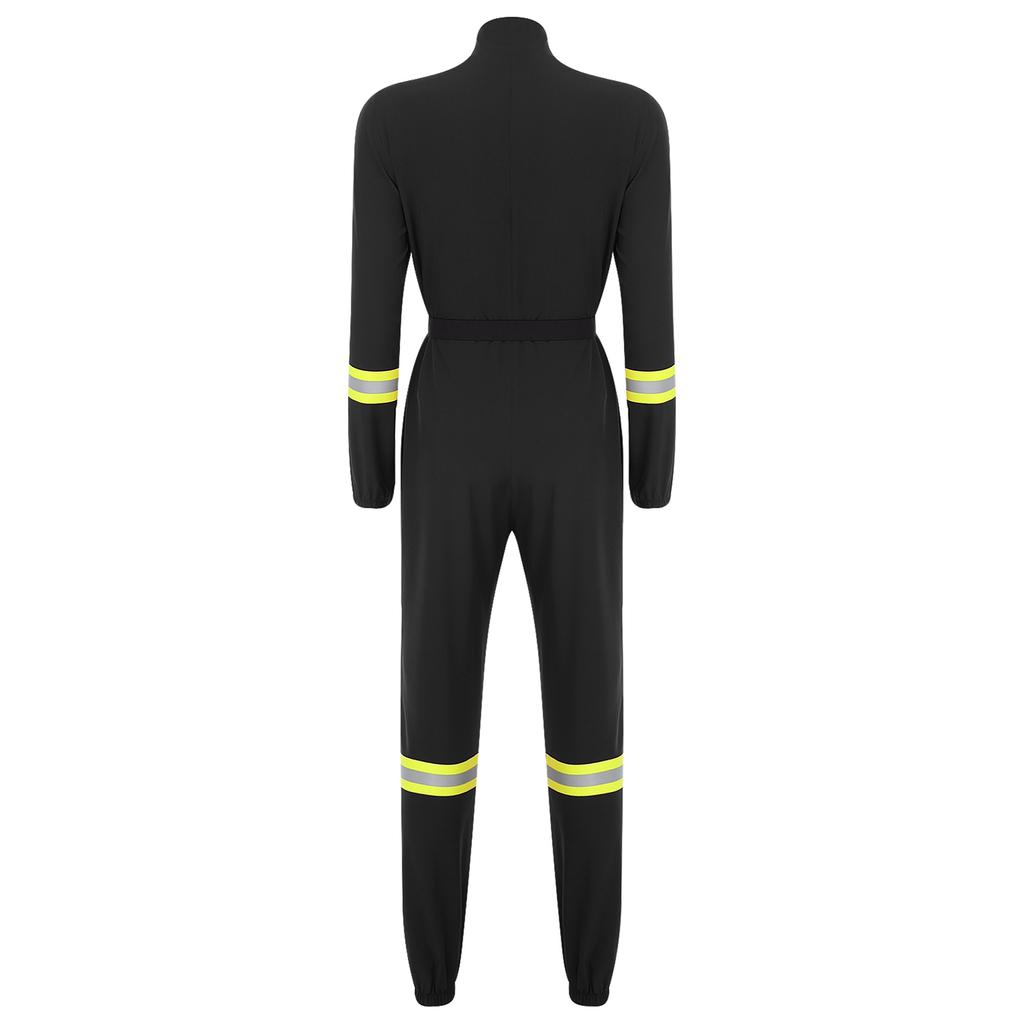 Damski Romper Cosplay Strażak na Halloween Kołnierzyk Stojący Długi Rękaw Zapięcie na Zamek Błyskawiczny z Przodu Kombinezon Pasek