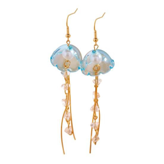 1 Pair Hook Earrings Jellyfish Design Long Draped Tassel Earrings Translucent Imitation Pearl