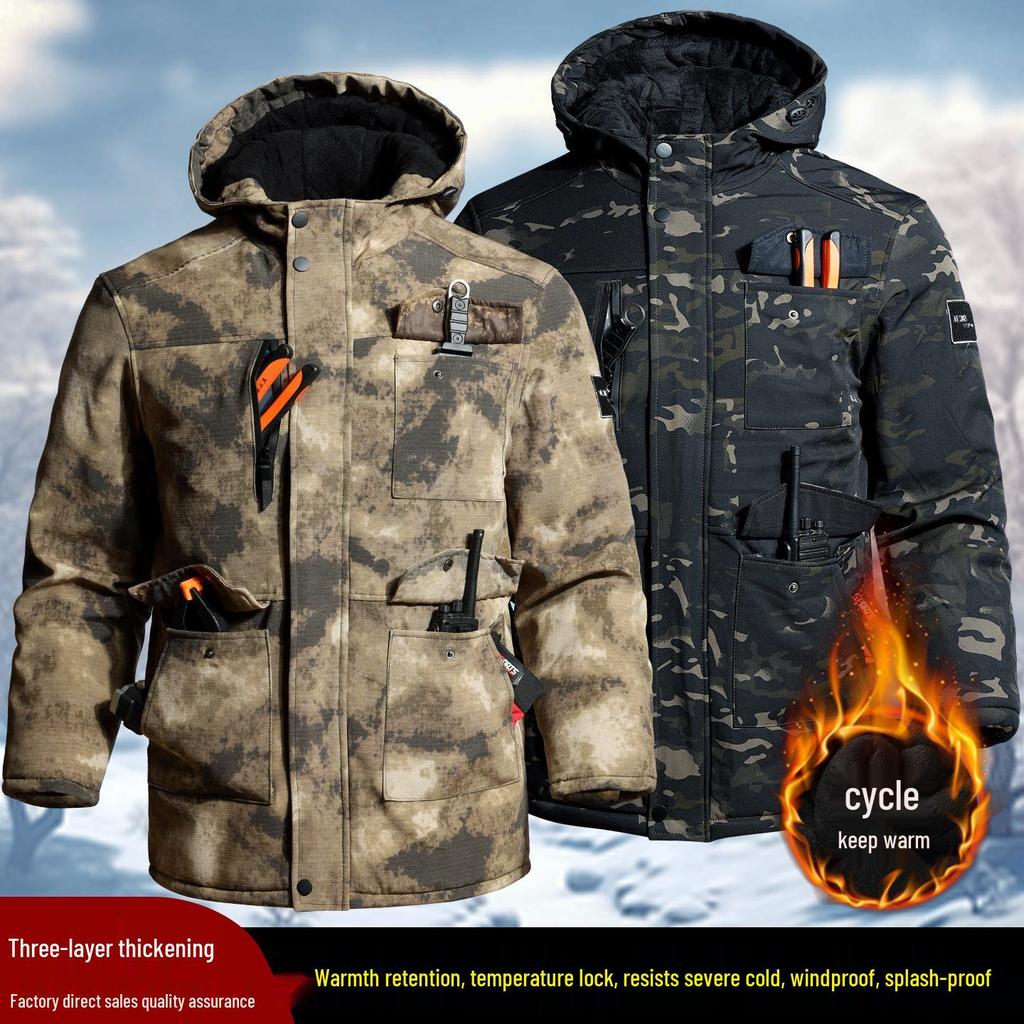 Men's Winter Waterproof Camouflage Work Jacket with Velvet Lining