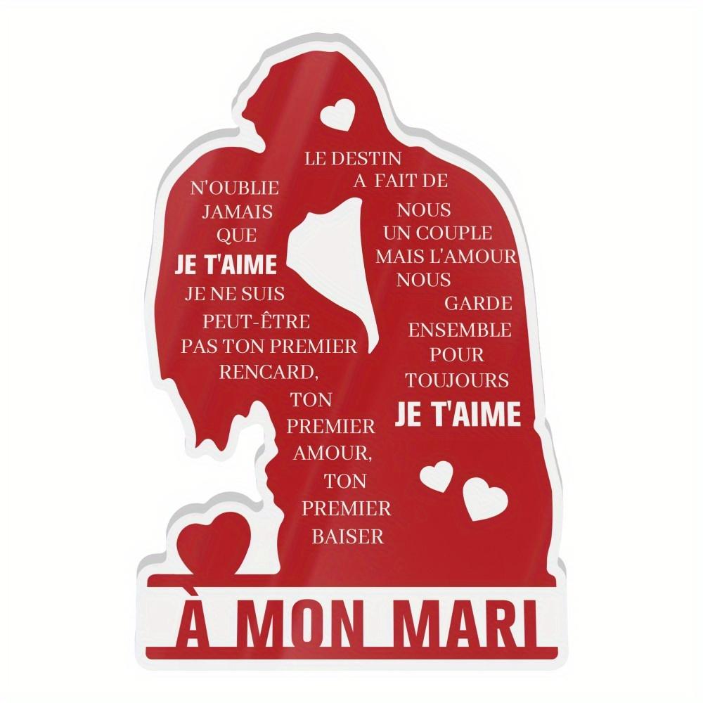 

French Acrylic Sign A MON MARI with Romantic Message, Ideal for Home, Farmhouse, or Office Decor, Perfect Gift for Husband From Wife 15.9*10.5cm