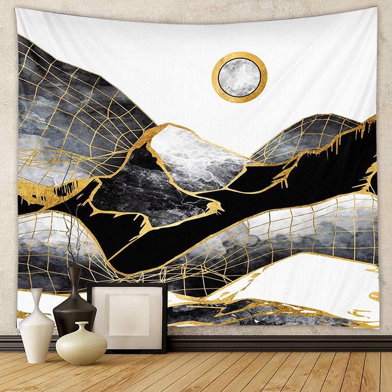 Nordic Mountain Sunset Printed Tapestry Natural Landscape Wall Hanging Cloth Beautiful Bedroom Background Decoration with Nails