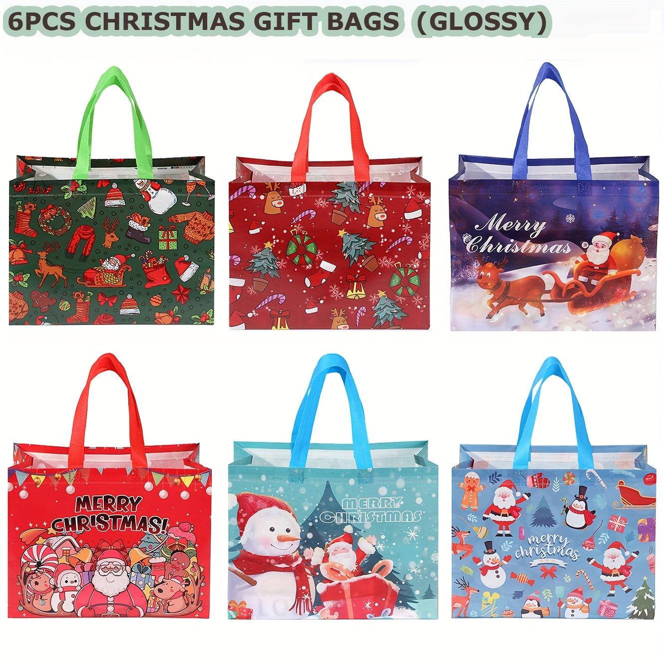 

high quality[Christmas Tote Gift Bags] 6/12pcs Large Christmas Tote Gift Bags | Reusable Non-woven Holiday Party Favor Good Bags with Handles for 6PCS(GLOSSY)