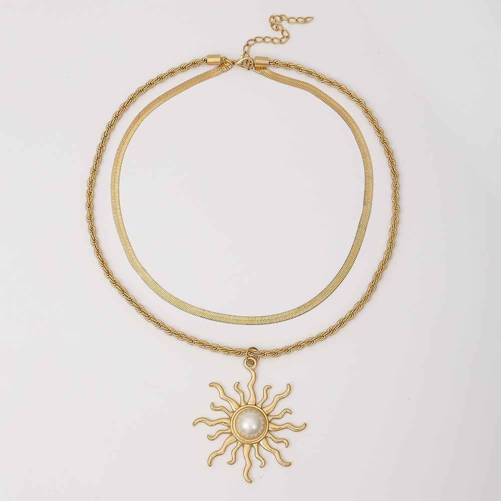 2 Peças/Conjunto Colar com Pingente de Girassol da Moda Estilo Europeu Americano Joias para Clavícula para Mulheres