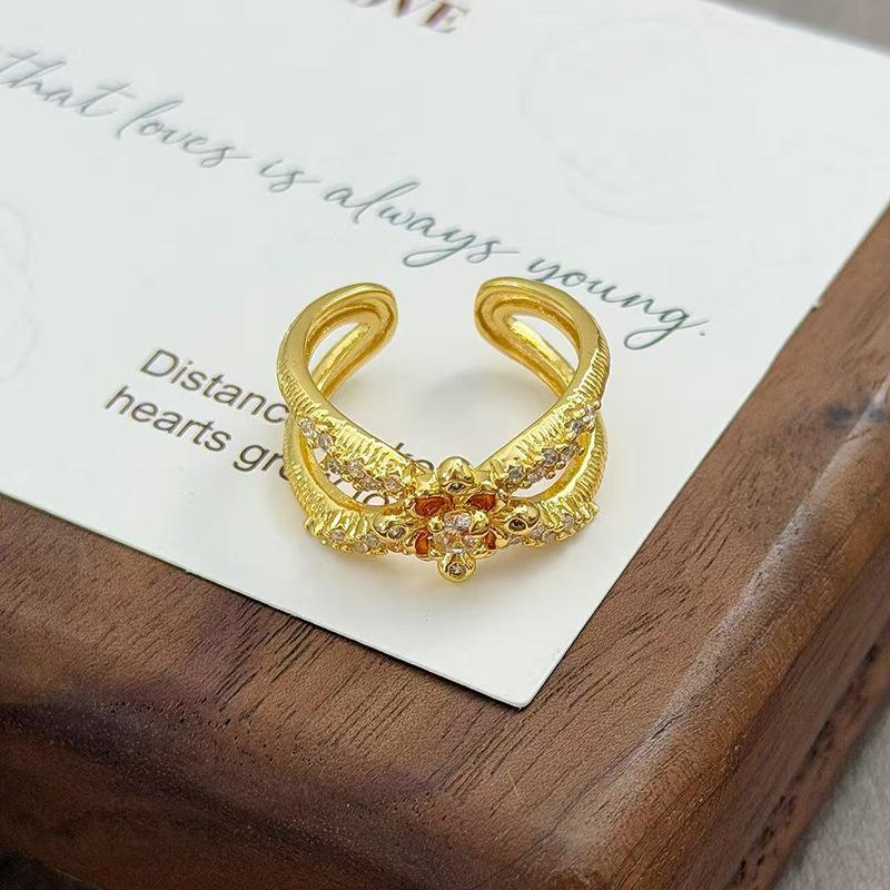 Flowers Like Brocade Medieval Vintage Court Style Light Luxury Temperament Zir*****Pen Ring Niche Design Ring