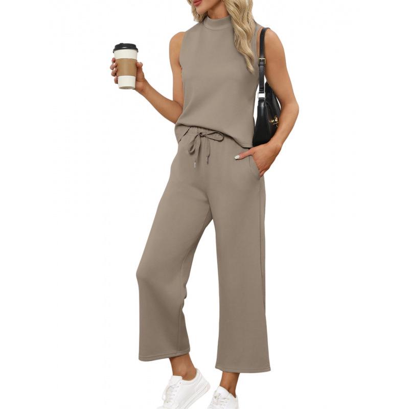 2025 Summer Women's Cross-Border Suit: Vest Top & Wide-Leg Cropped Pants
