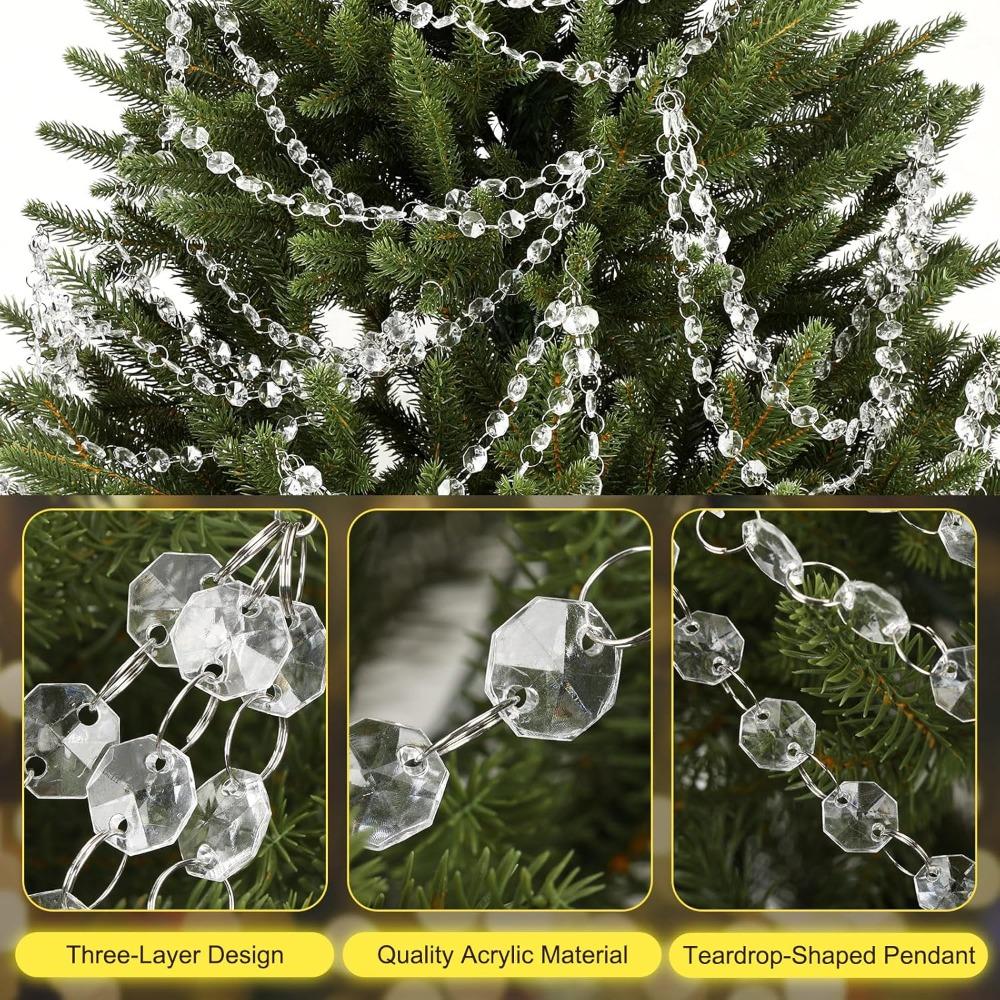 9 Pcs 3-Layer Christmas Crystal Garland Clear Christmas Tree Decor Hanging Ornaments Acrylic Crystal Bead for Xmas Party
