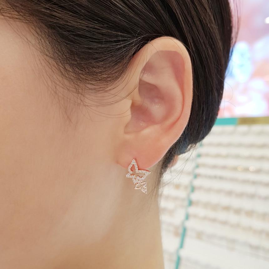 Butterfly Pair Cubic Silver Needle Earrings (Spe727)