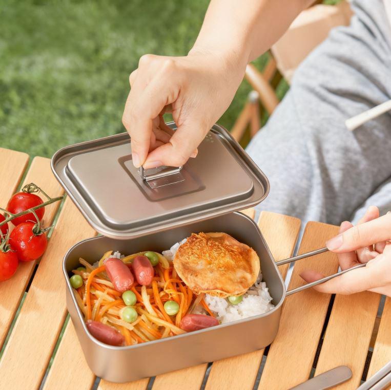 Multi-Functional Titanium Lunch Box with Handle for Outdoor Cooking