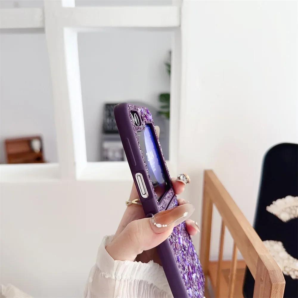Luxury Rhinestone Glitter Sequins Trim Soft TPU Frame Phone Case for Samsung Galaxy Z Flip 6 Z Flip5 4 3 Shockproof Back Cover