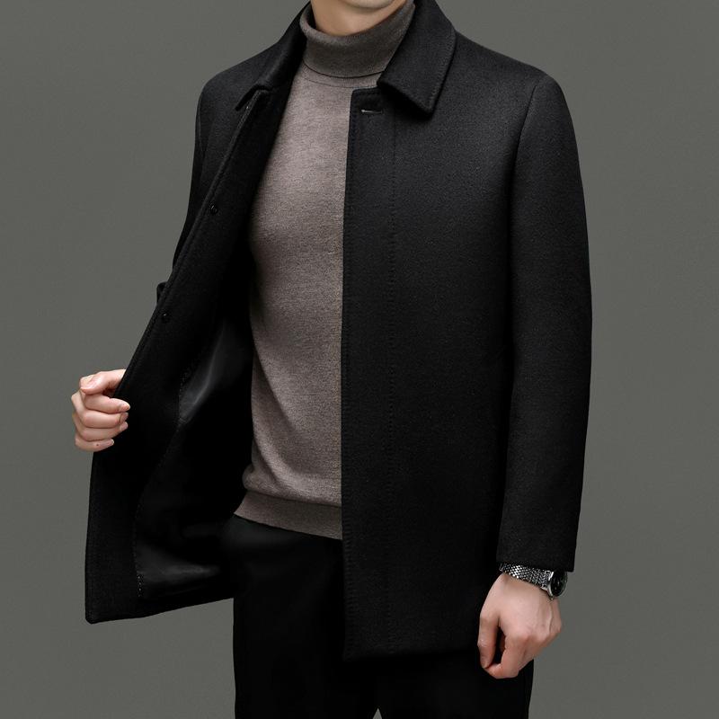 Wool Coat Autumn and Winter Daddy Suit New Style Middle-aged and Elderly Men's Mid-length Wool Coat Business Casual Lapel